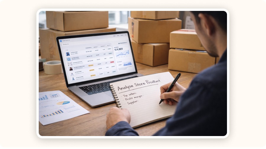 Person analysing store product