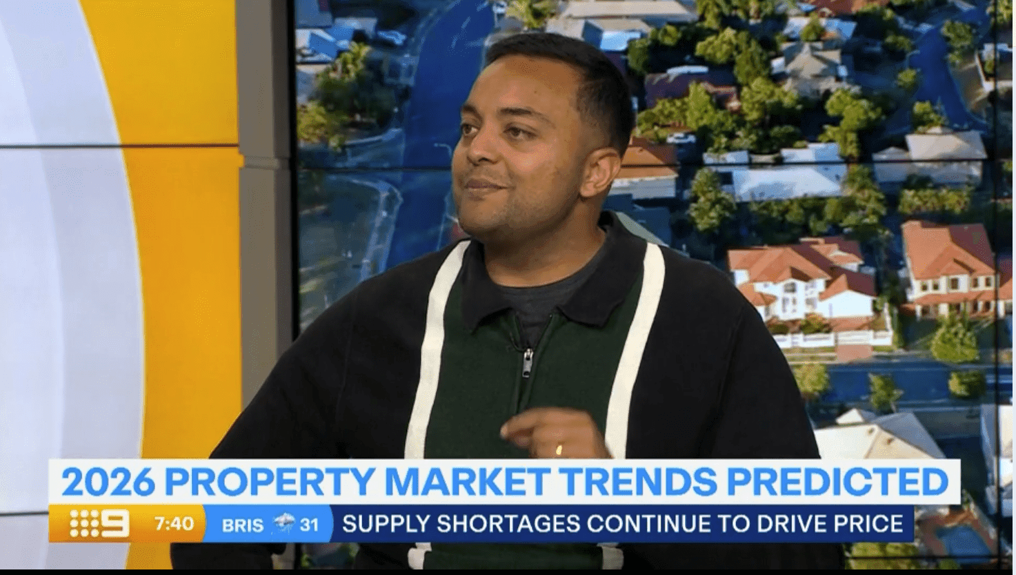 Man in sweater with text "2026 PROPERTY MARKET TRENDS PREDICTED"
