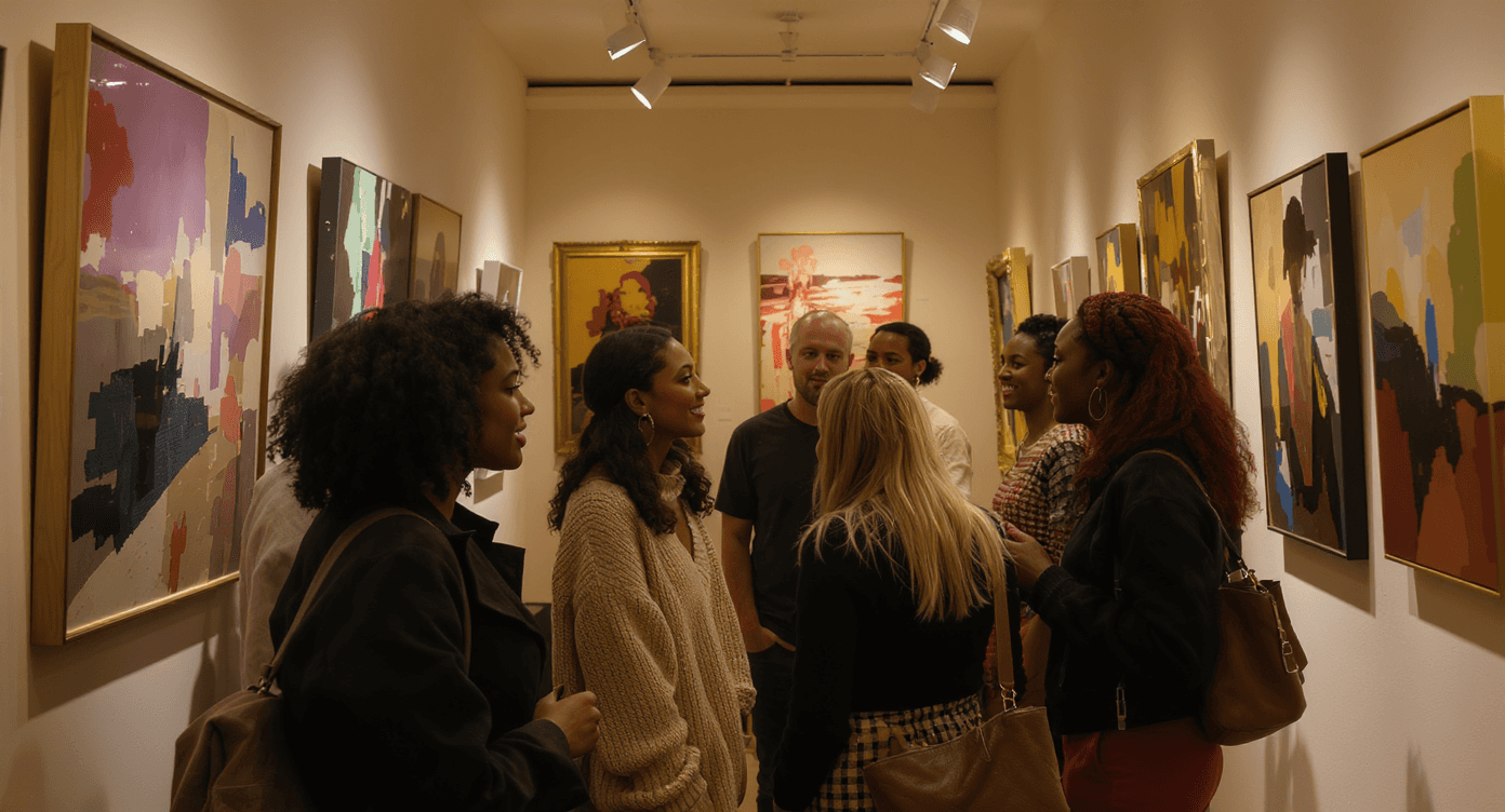Young collectors discovering and purchasing art