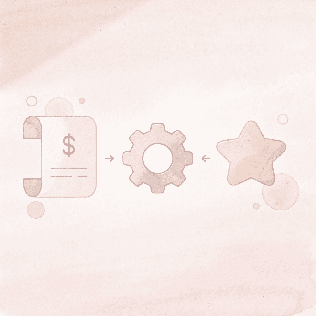 Three icons showing the progression from test costs to total spending