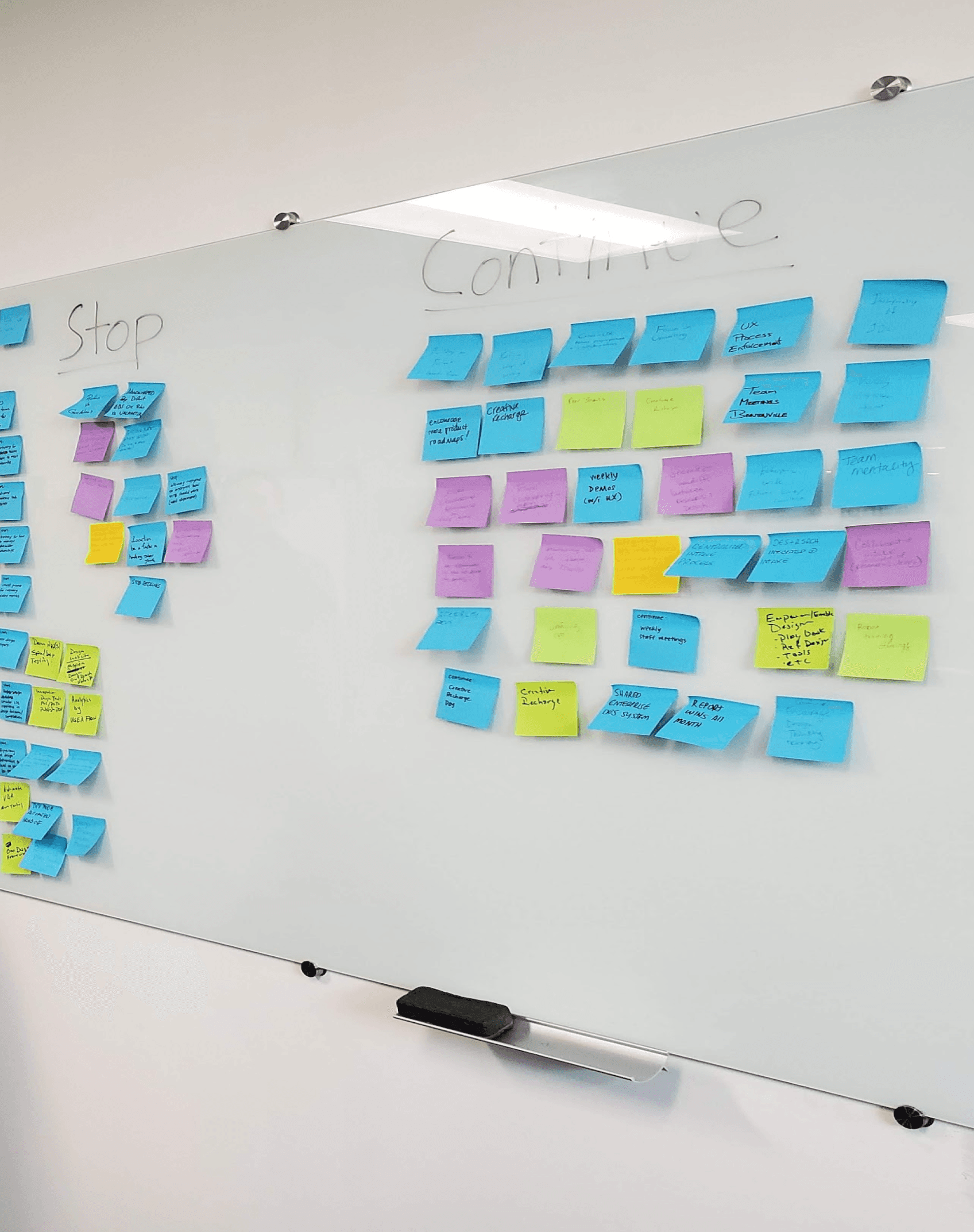 Whiteboard with sticky notes