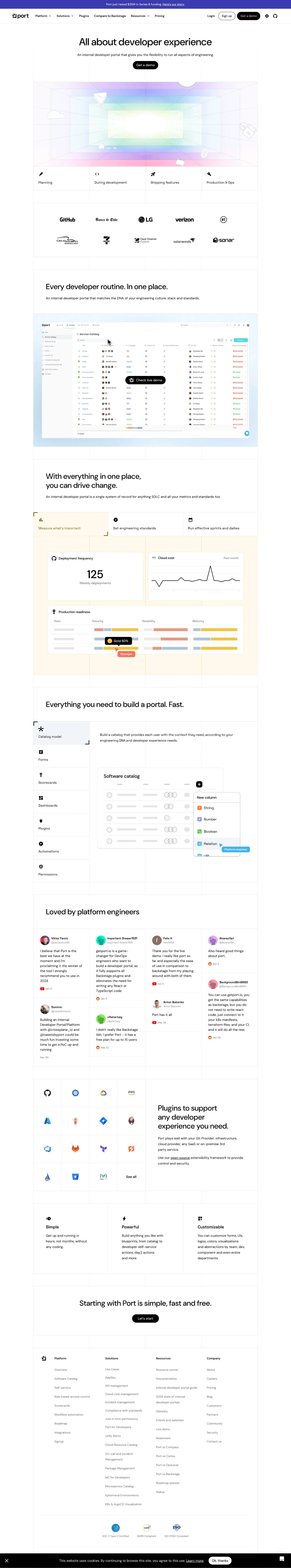 Port landing page screenshot showcasing Development and Tech design
