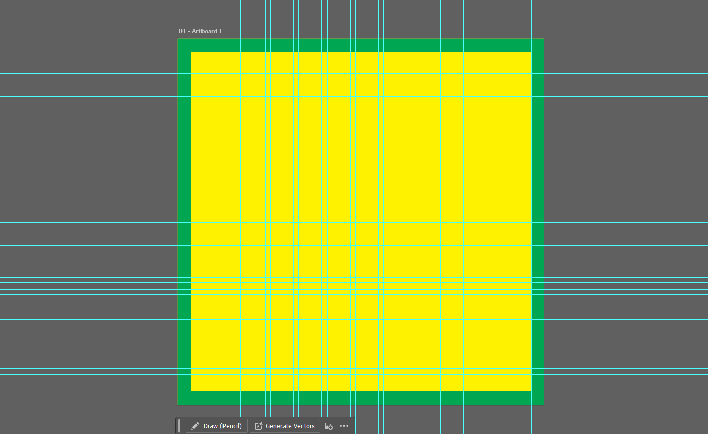 A yellow square with a green border is centered against a gray background, featuring a grid pattern.