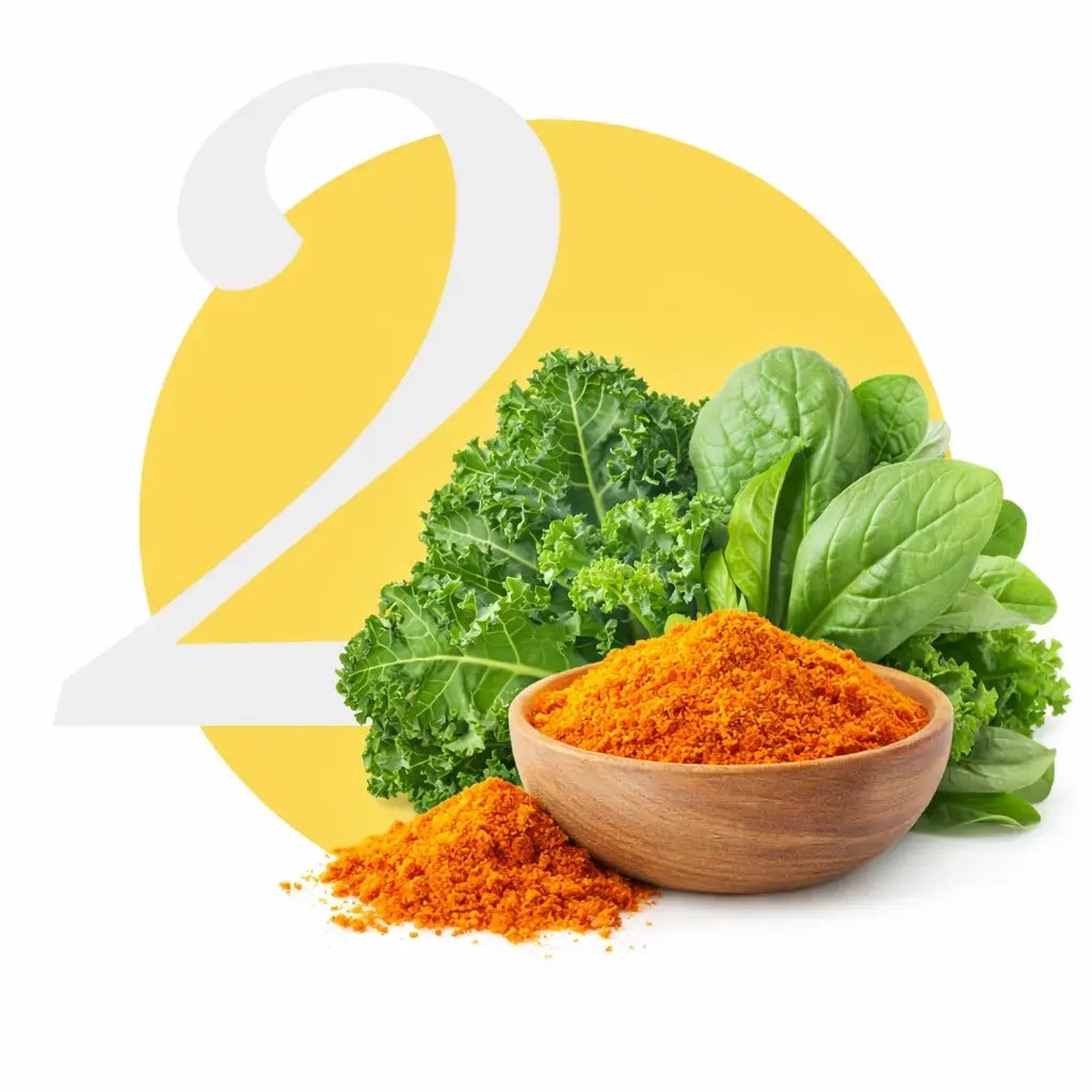 Turmeric roots on yellow circle background with number one.