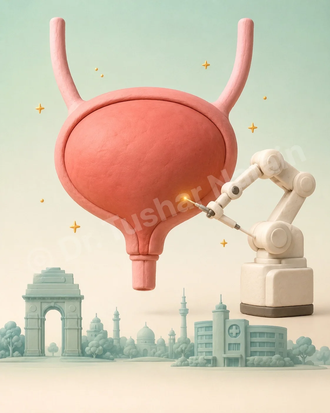 Robotic radical cystectomy in Delhi rebuilds the urinary system from inside the body - 5-day stay, blood loss under 100ml.