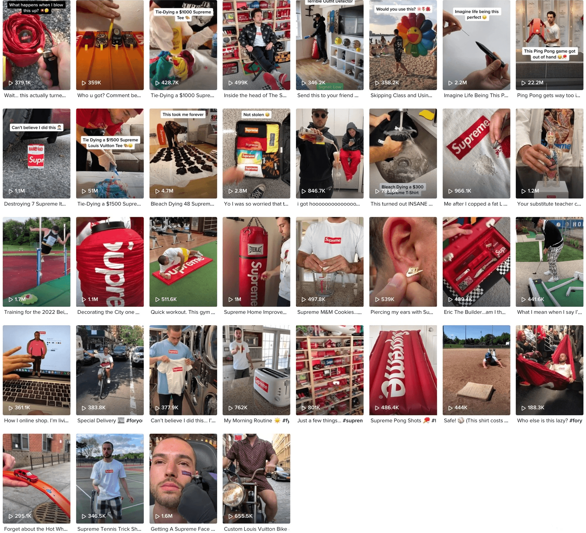 Screenshot of an social media grid showing a series of photos and videos moments from the project.