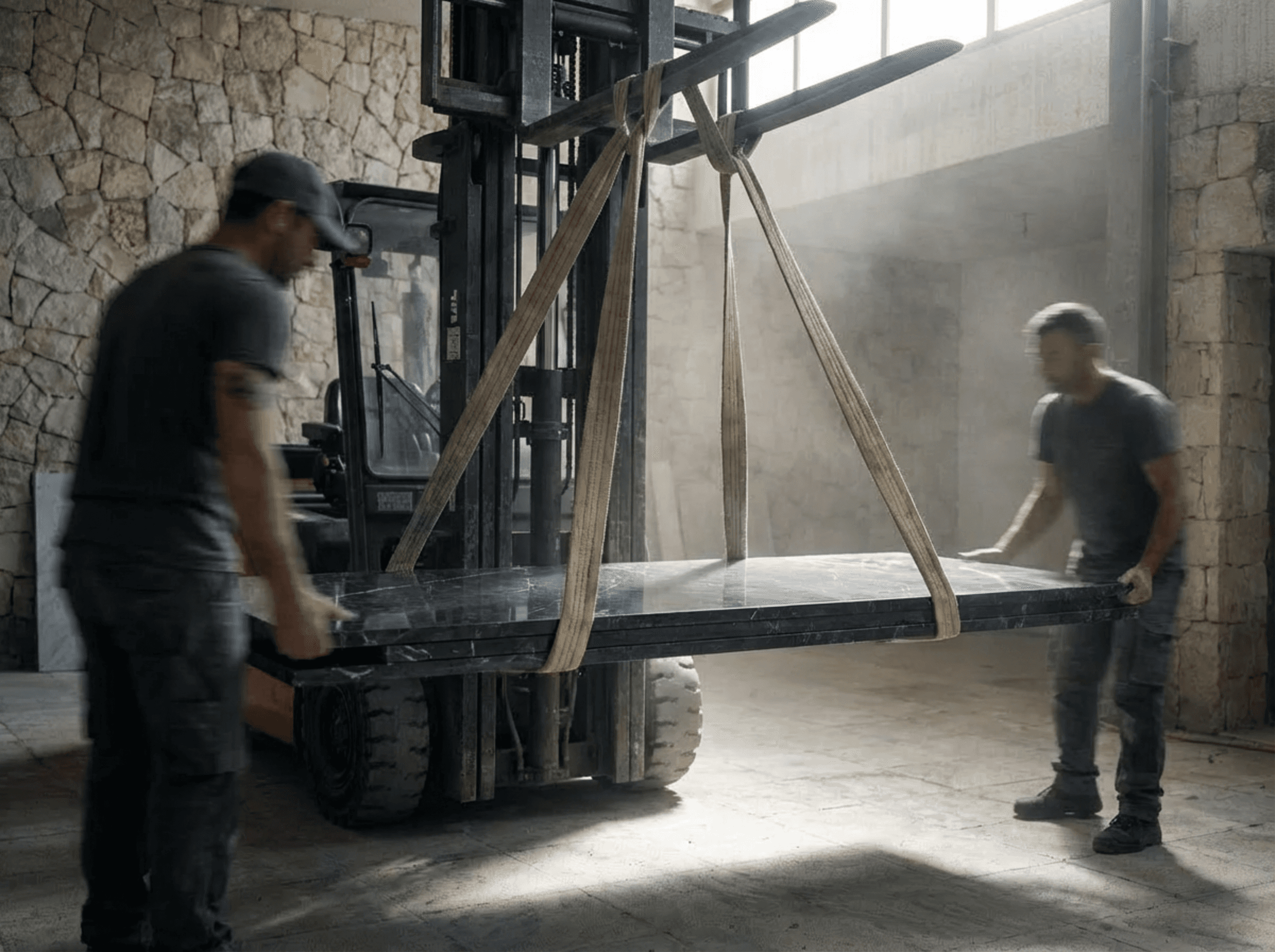 Men working with forklift