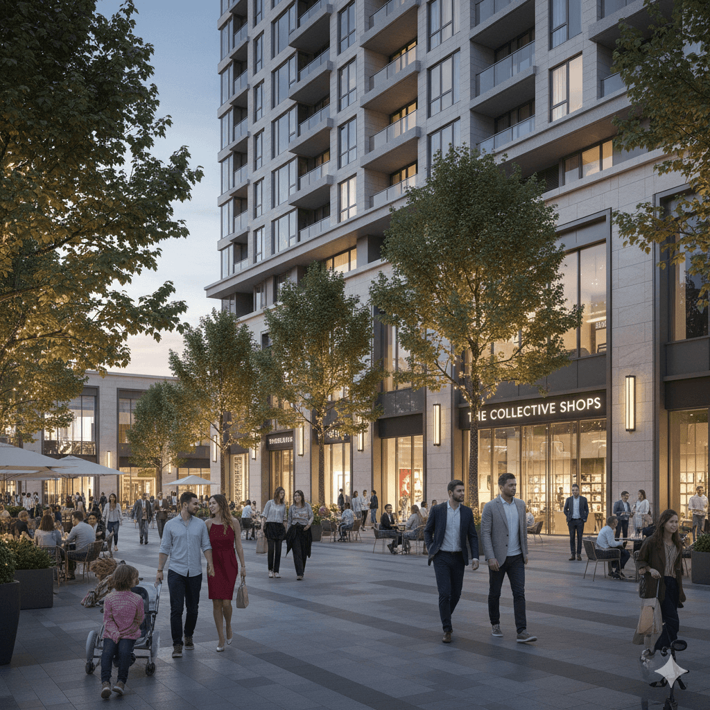 Integrated low-street retail and boutique stores, luxury residence