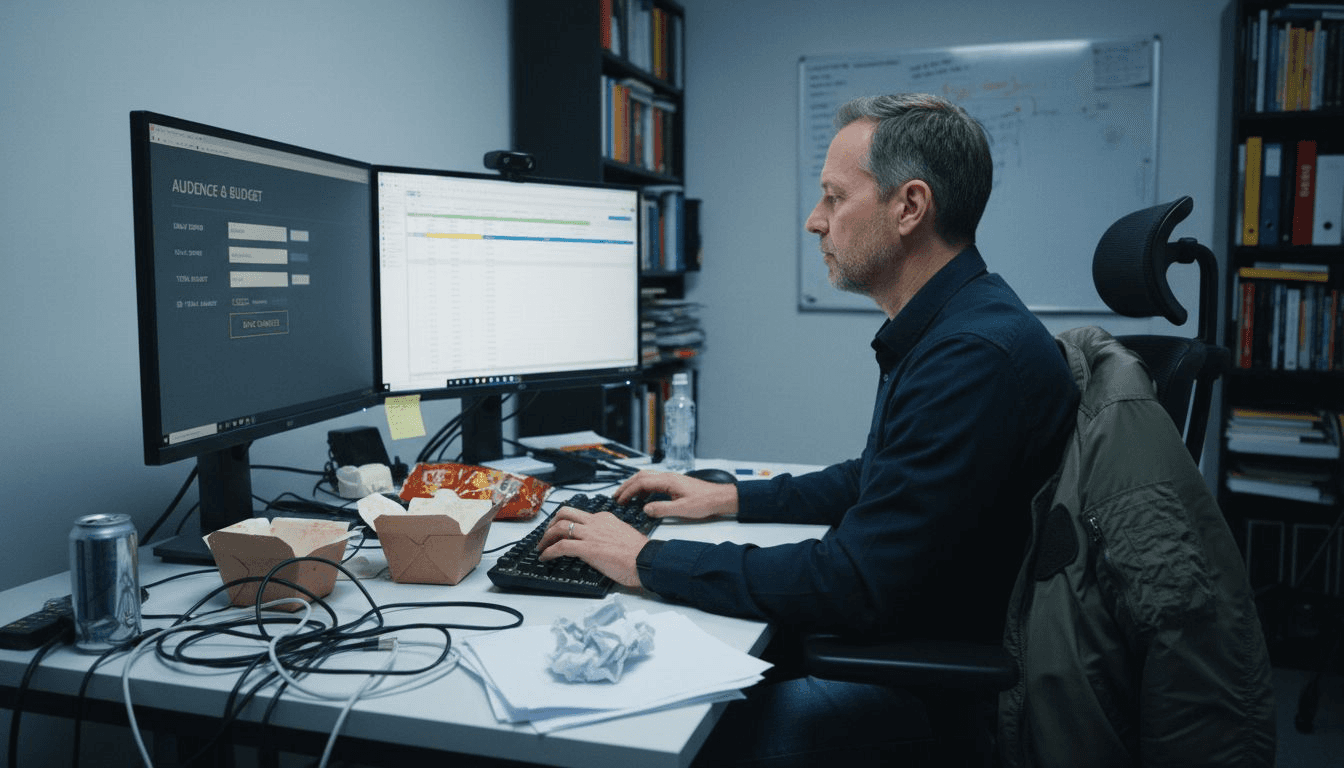 Marketer configuring ad budgets and targeting