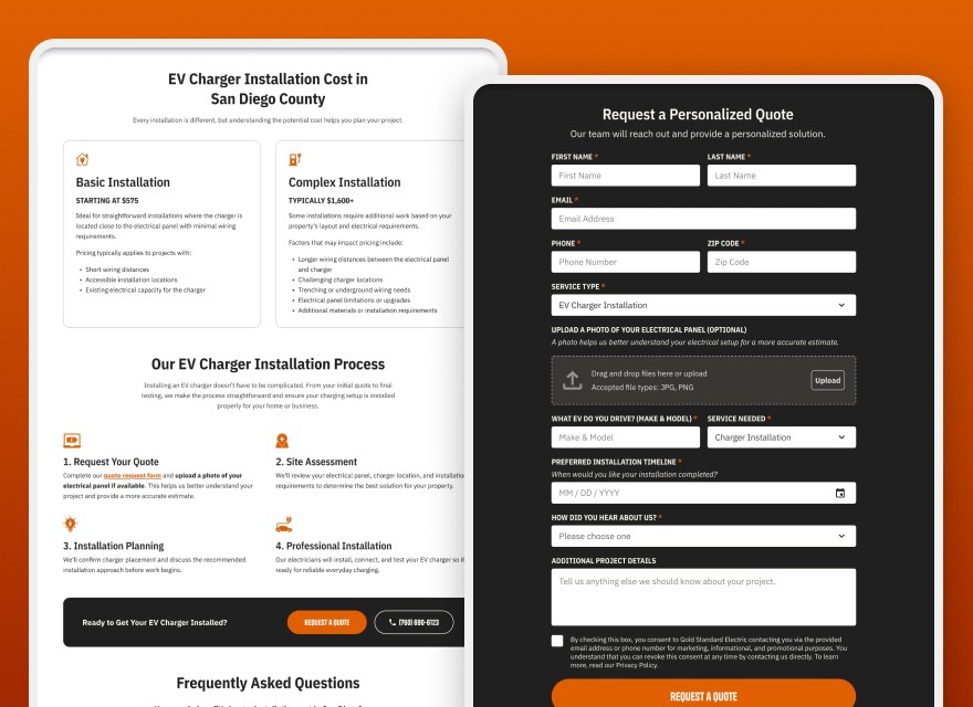 Landing page mockup with lead gen form