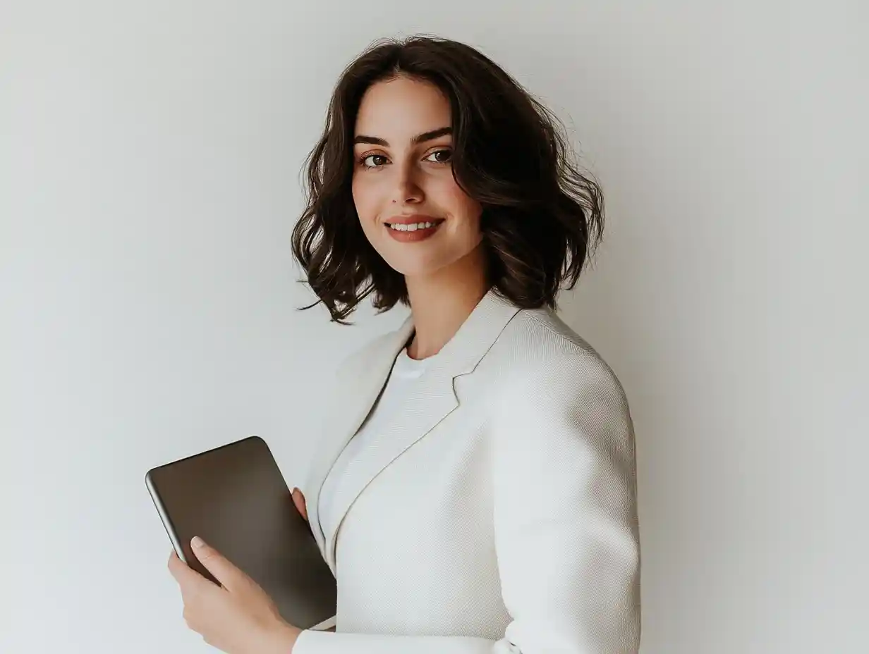 A professional nanny holding a tablet, symbolizing the personalized approach United Nannies takes to match families with the perfect caregiver.