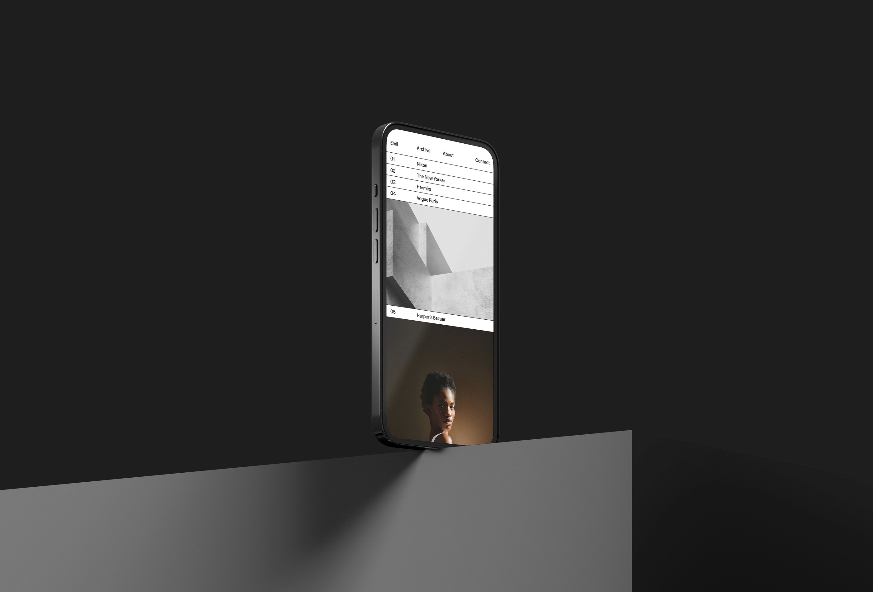 Swiss Style Template Mockup: Mobile View on Phone