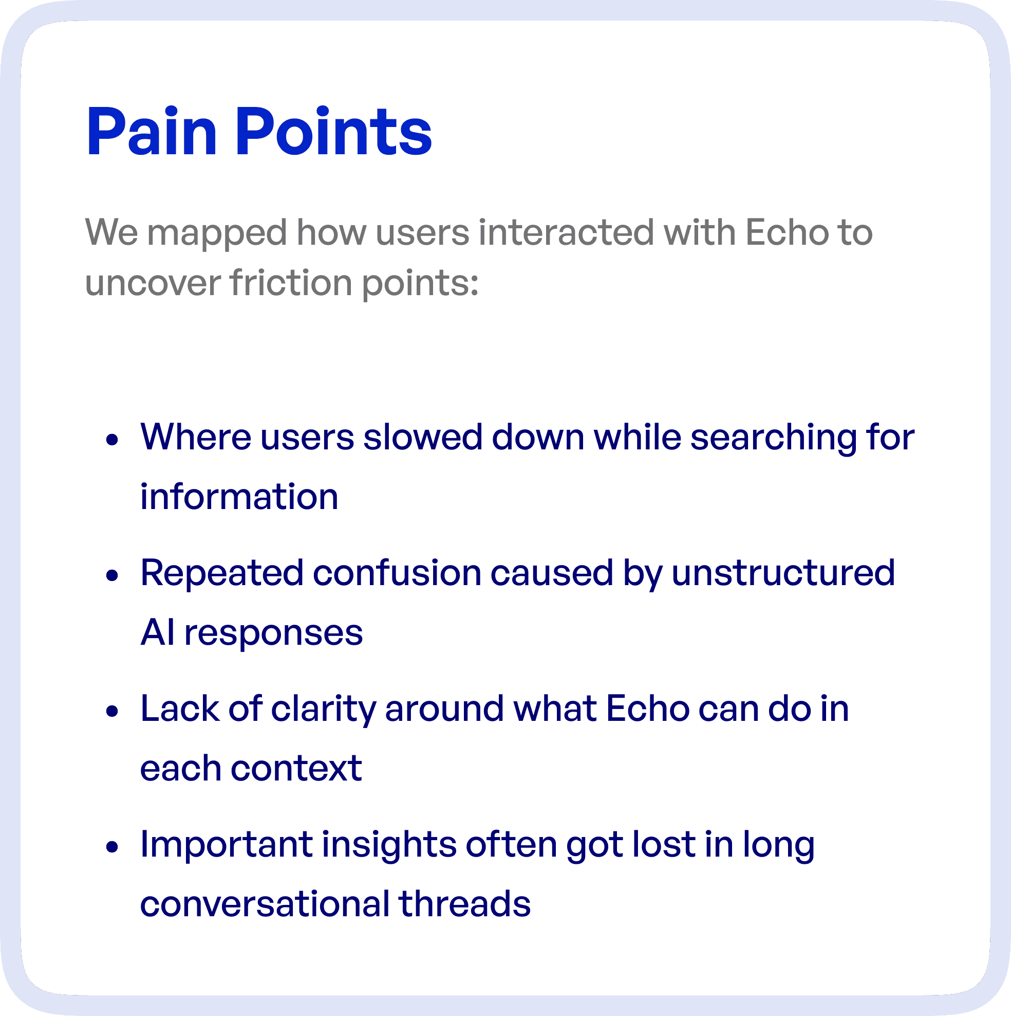 Pain points in brief 