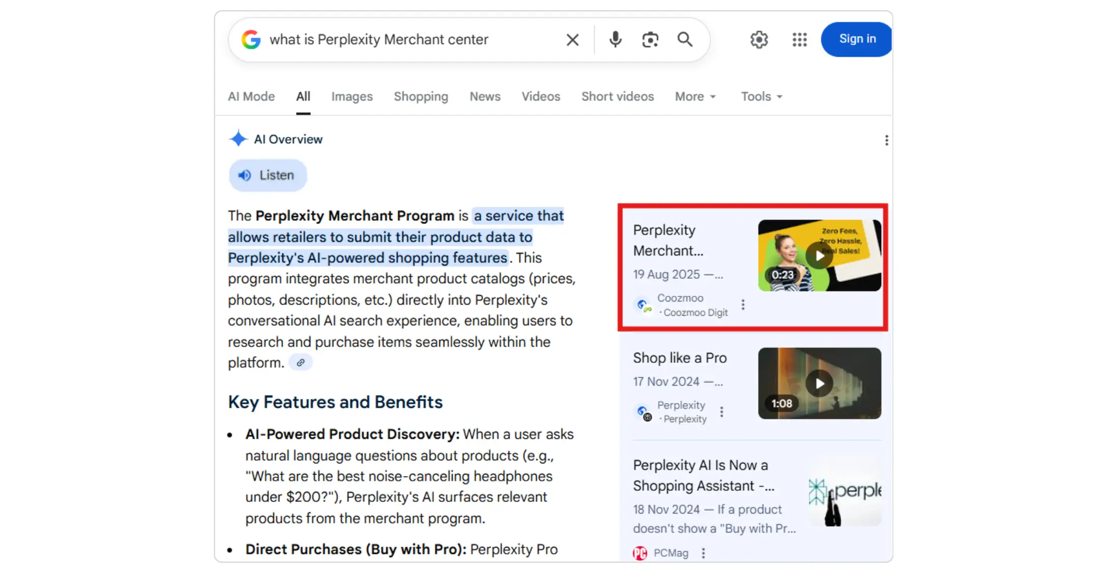Result in AI overview