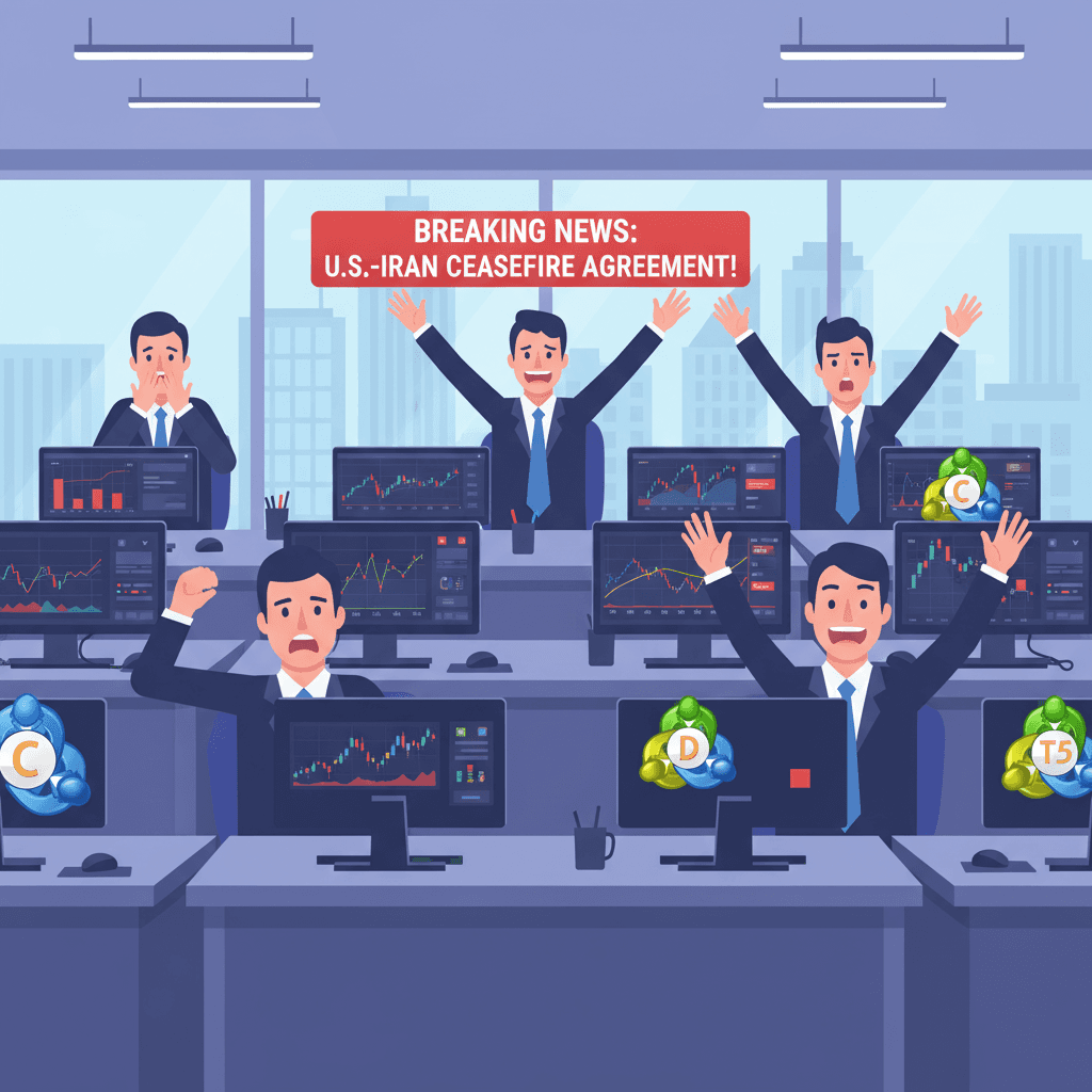 Illustration: Traders reacting to U.S.-Iran ceasefire news on copy trading platforms