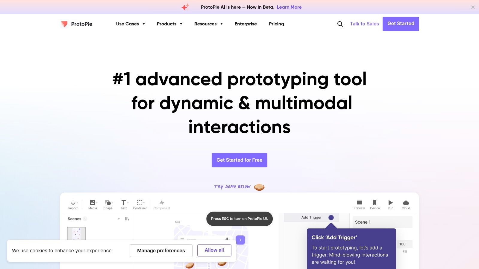 ProtoPie's interface showing advanced mobile prototyping features