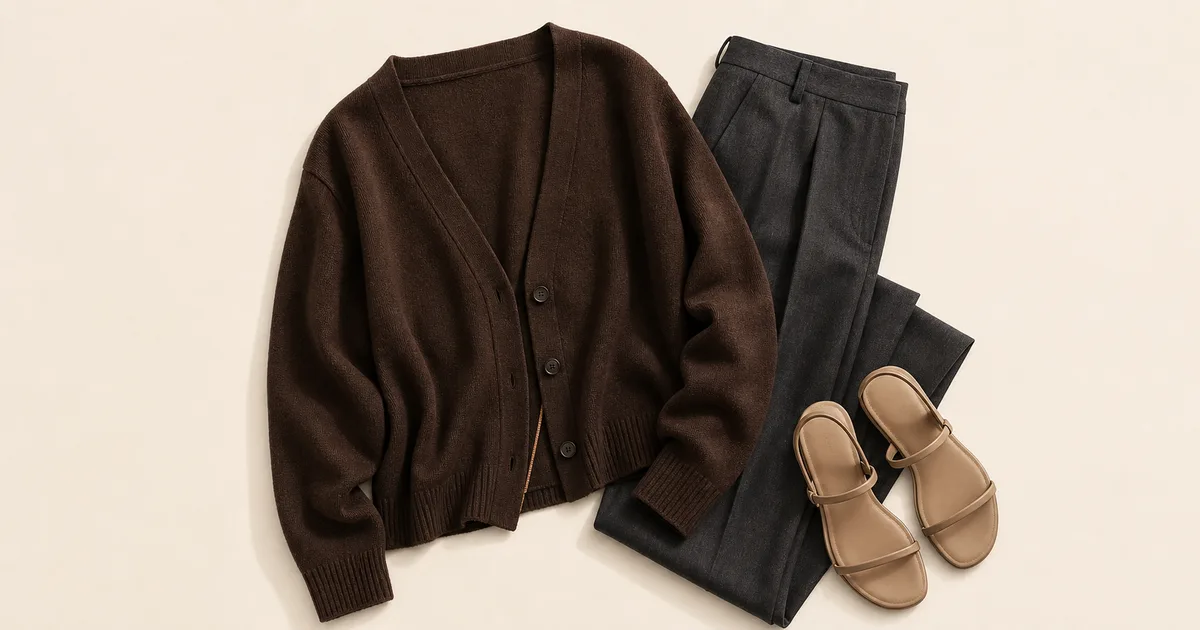 Burnt orange knit layered with cream and chocolate brown pieces