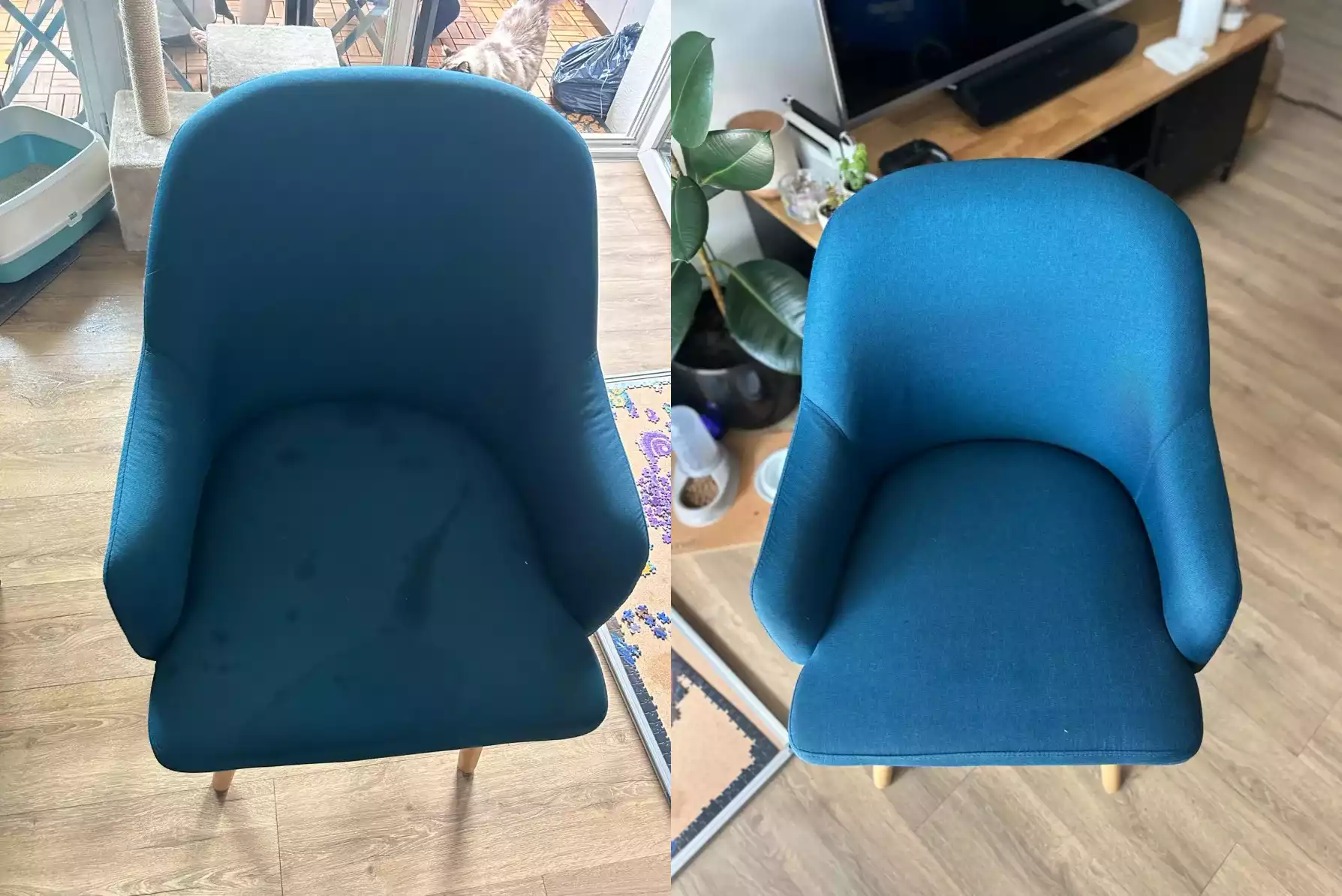 fauteuille bleu avant apres, nettoyer par l'entreprise de nettoyage vapeur pro Limoges