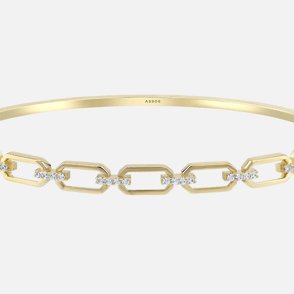 Assos 14 Ayar Taşlı Altın Kelepçe Bilezik Zarif Tasarım