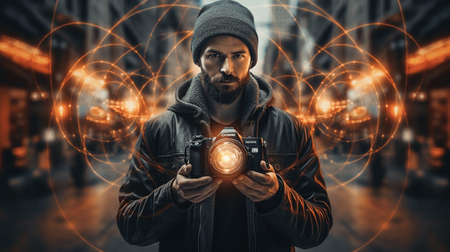 AI image of a man holding a camera