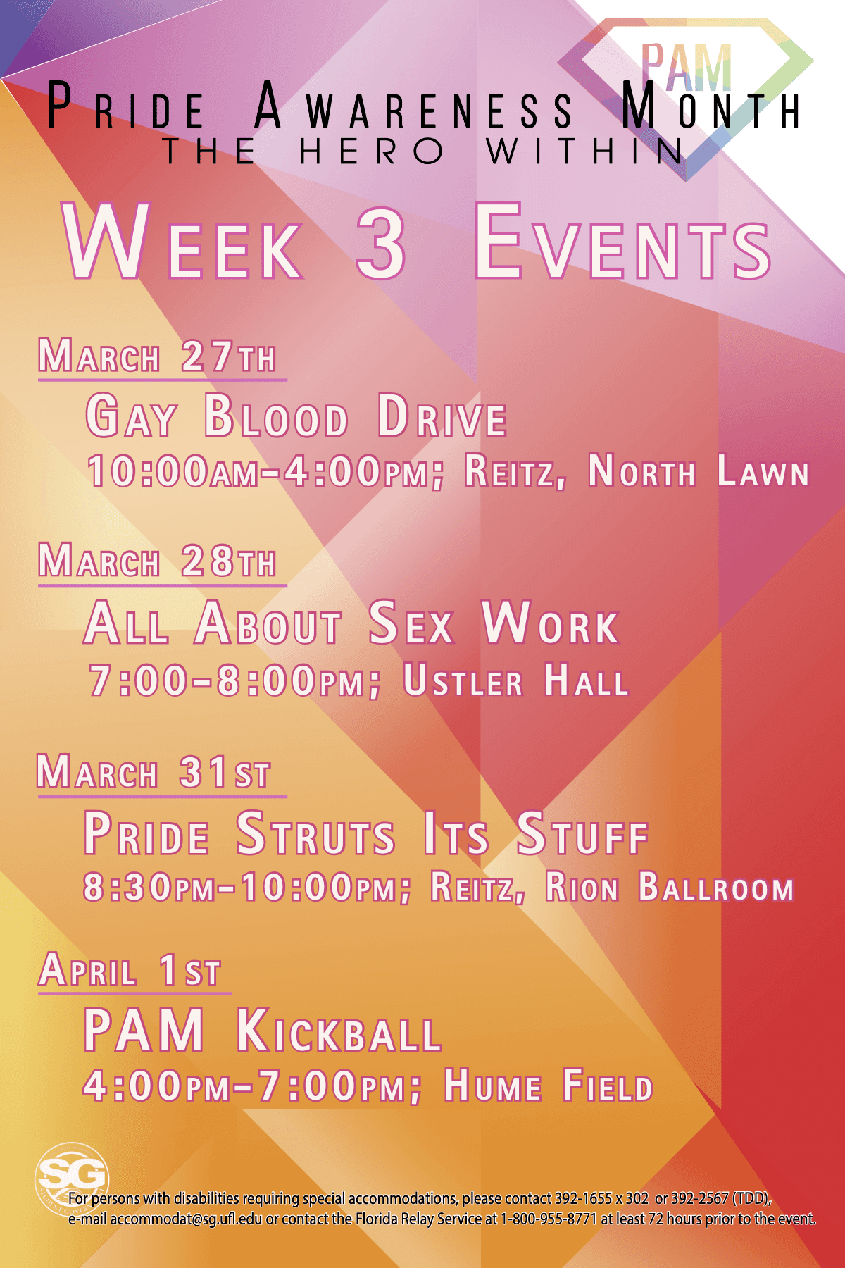 Calendar of events with a multicolored background