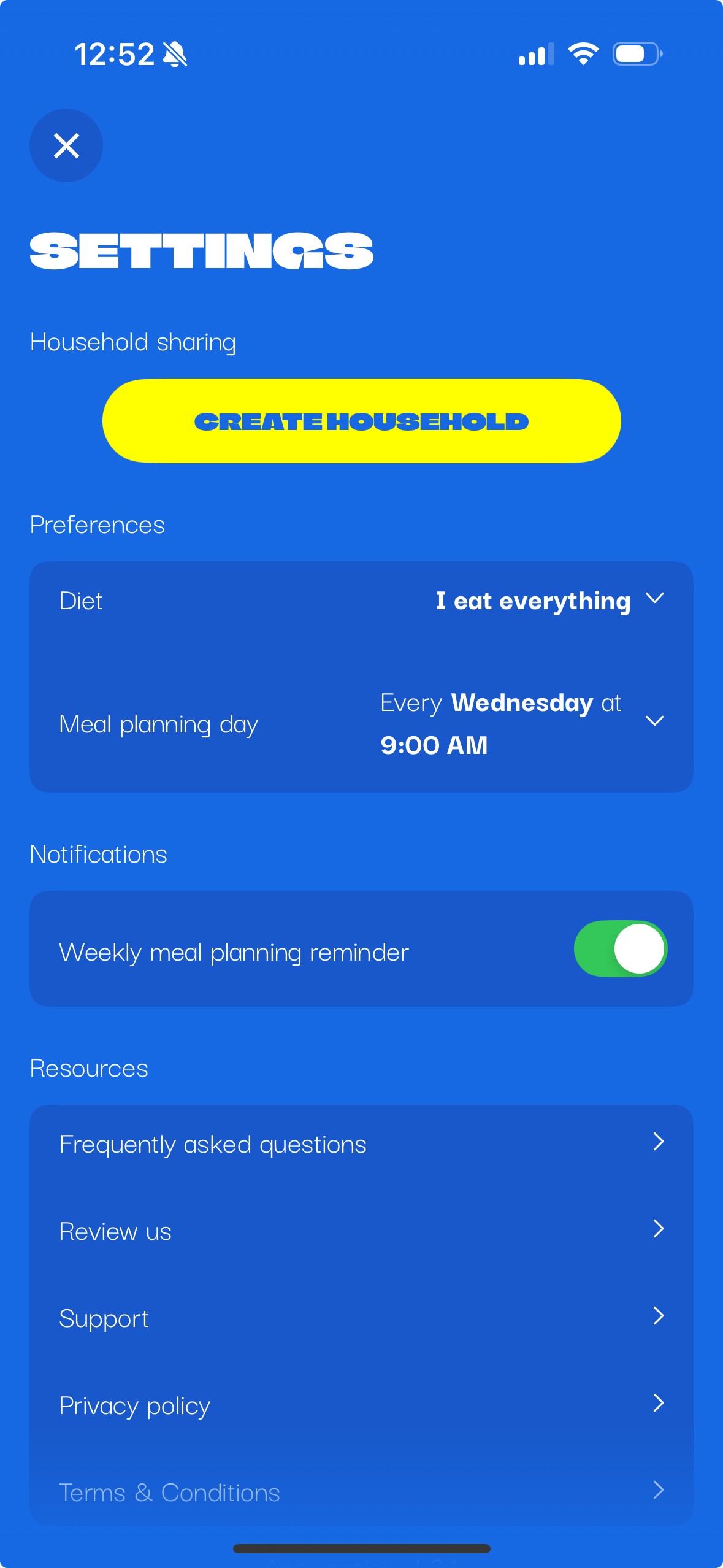 OH, a potato! screenshot showing settings page
