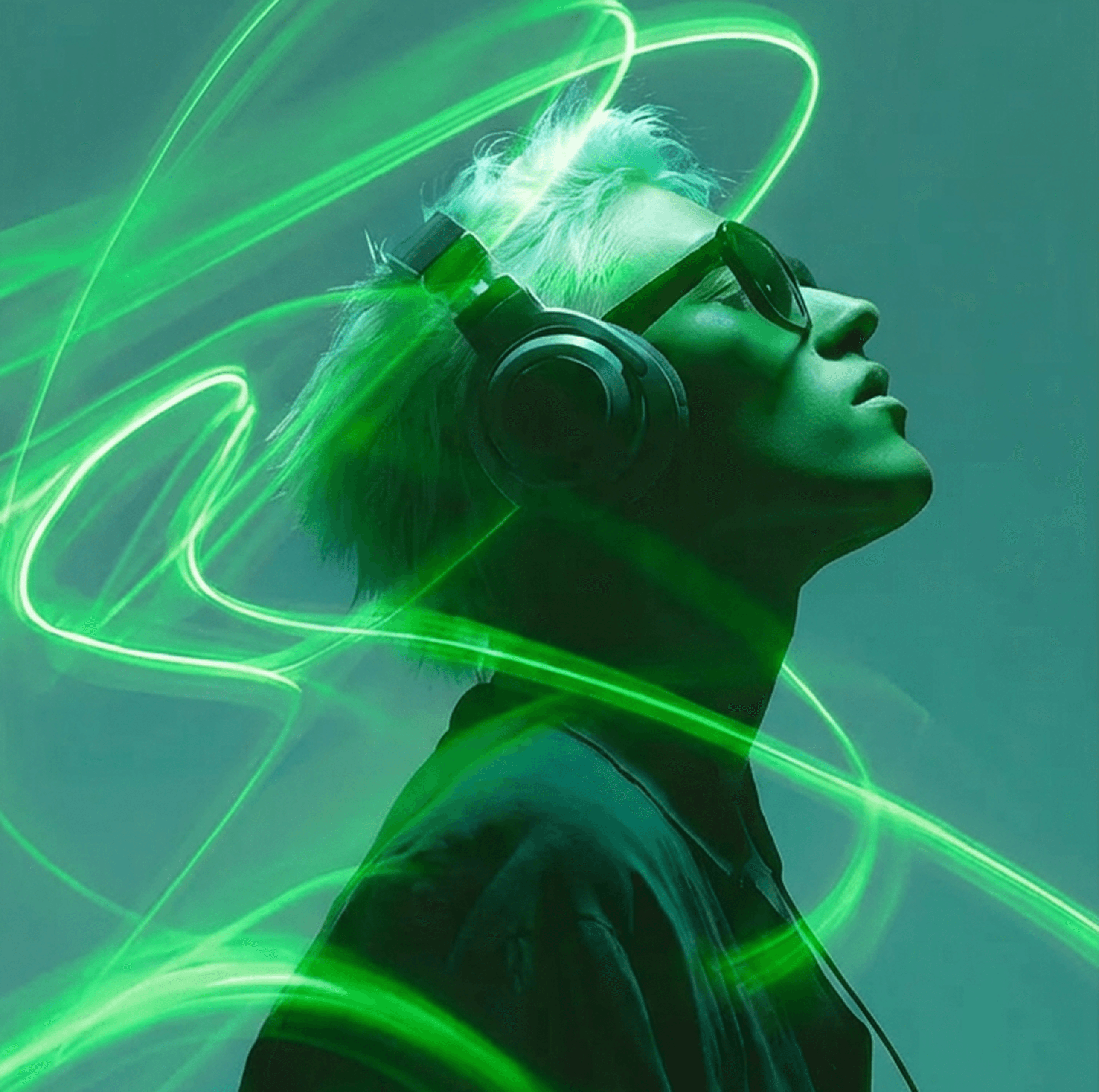 Young leady in green sweater asks a question into a conference mic.