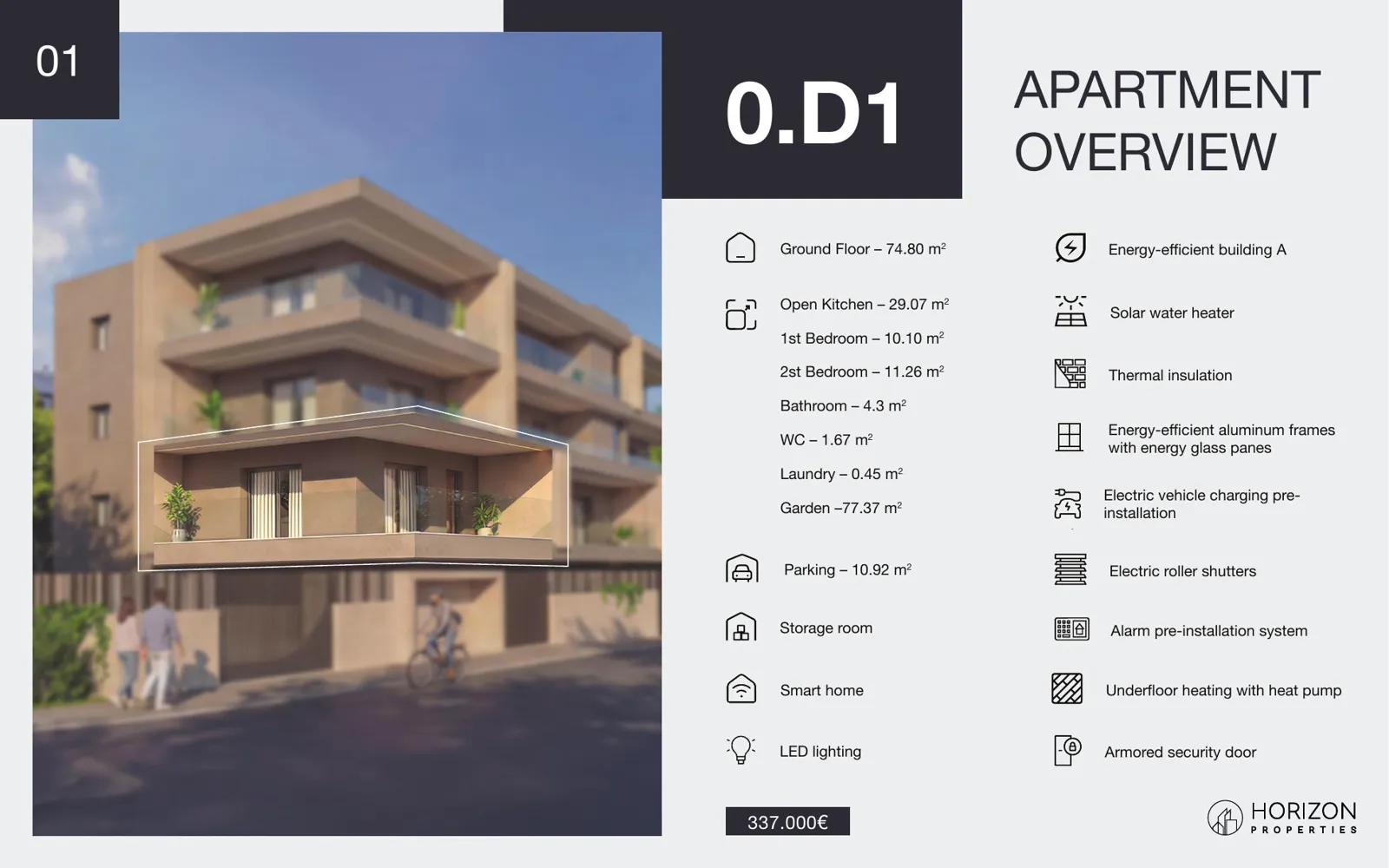 Horizon 10 brochure page: Apartment overview, unit 0.D1