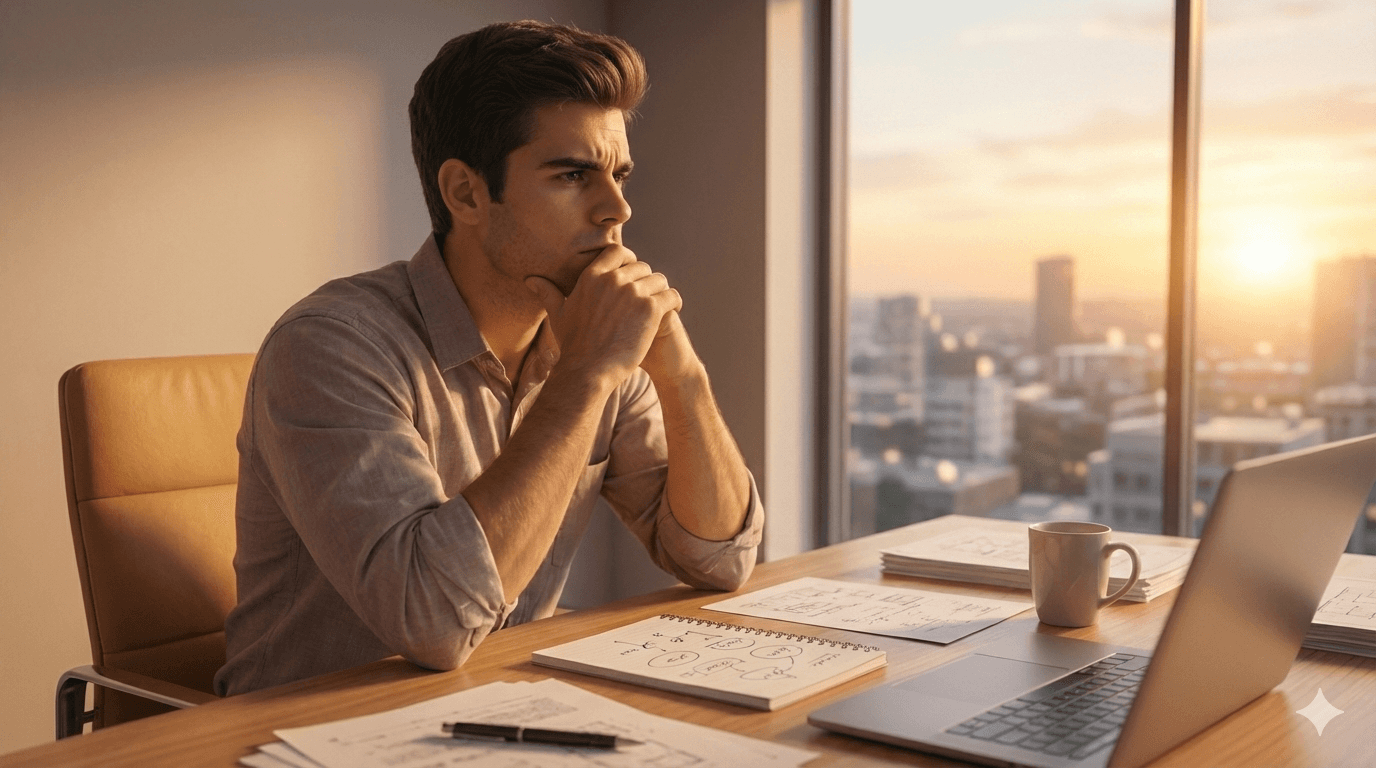 homme au travail en grande réflexion