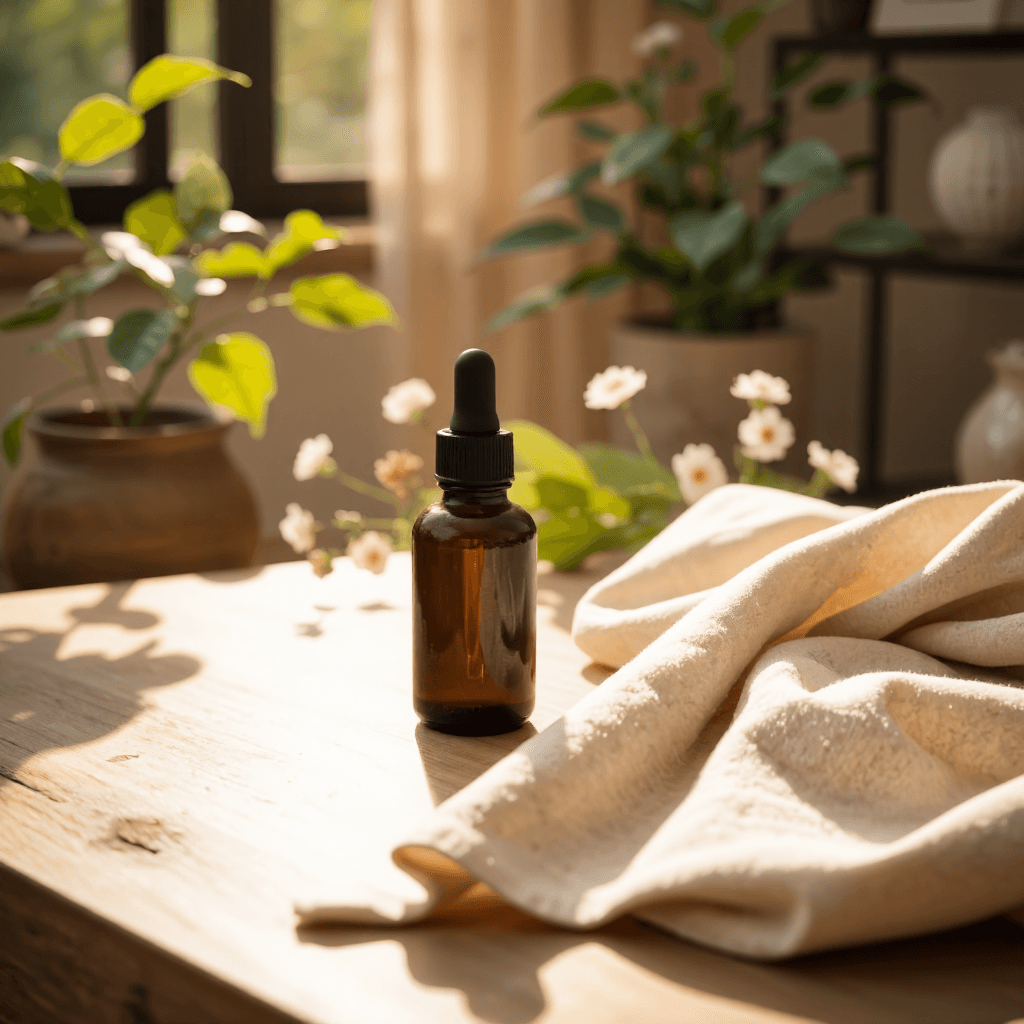 product photography of essential oil bottle