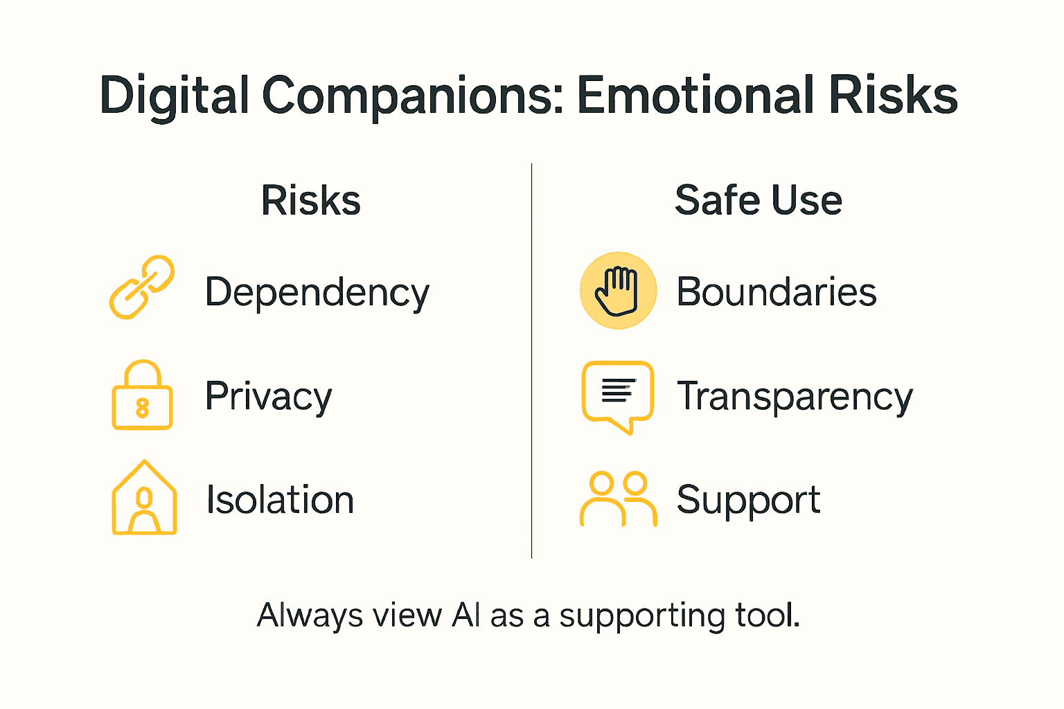 Infographic outlining emotional impact risks and safe use