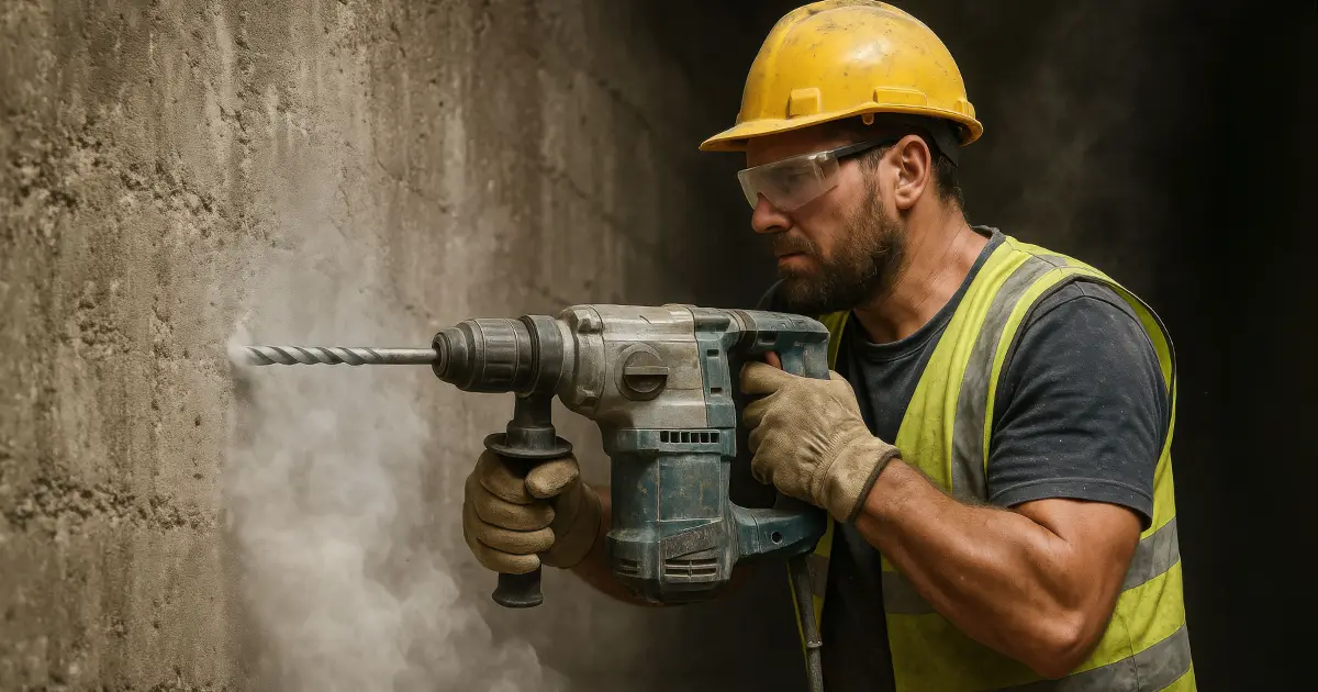 Illustrasjonsbilde av en elektroinstallatør som borer i en betongvegg.