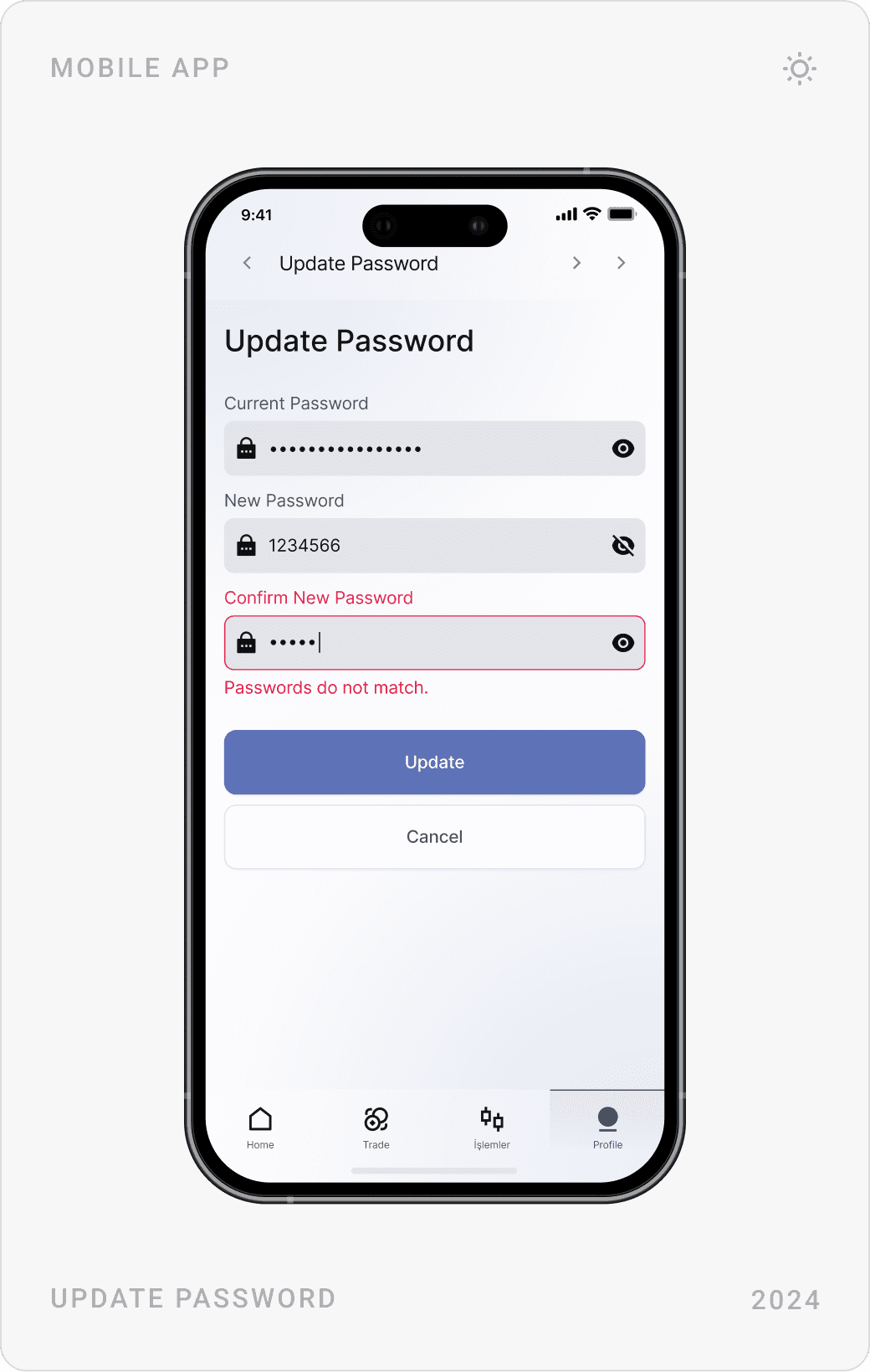 Professional Password Update Form Interface Design
