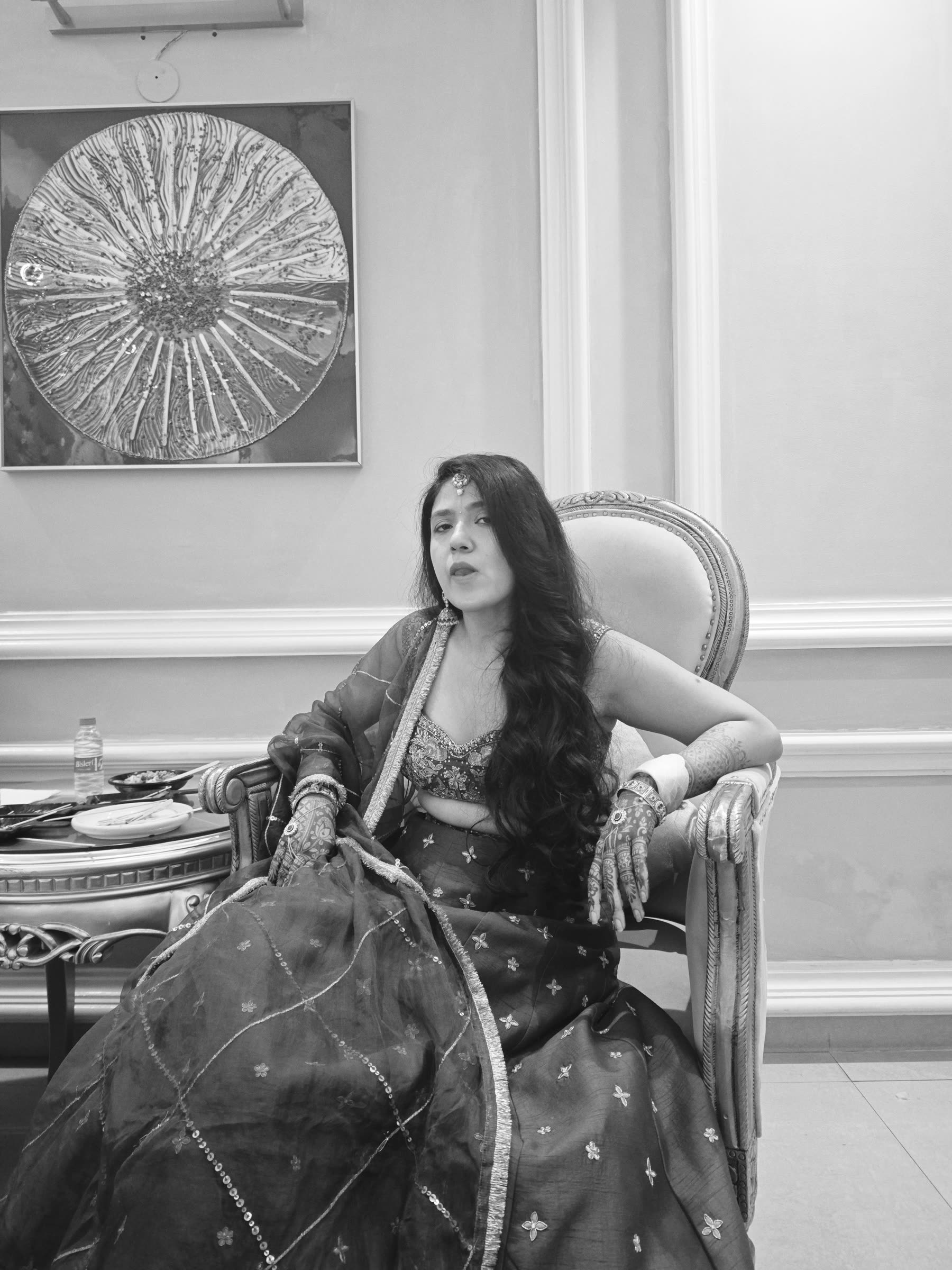 Black and white portrait during wedding festivities