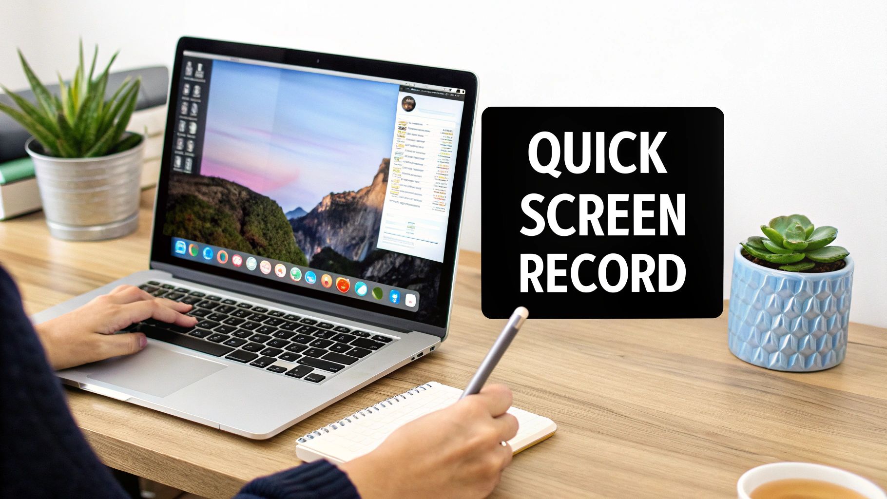 Person using a laptop and writing notes, with 