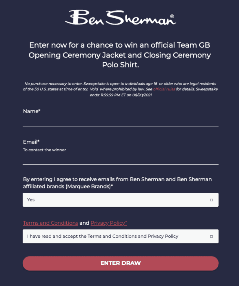 Ben Sherman Amondo Form Tile prize draw for Tokyo Olympics ceremony items