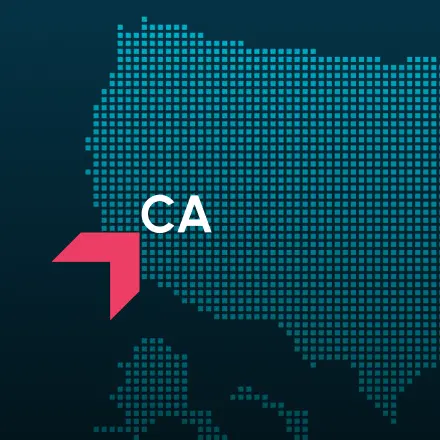 Map highlighting California with a red arrow, representing GIA Group, LLC truck insurance coverage area.