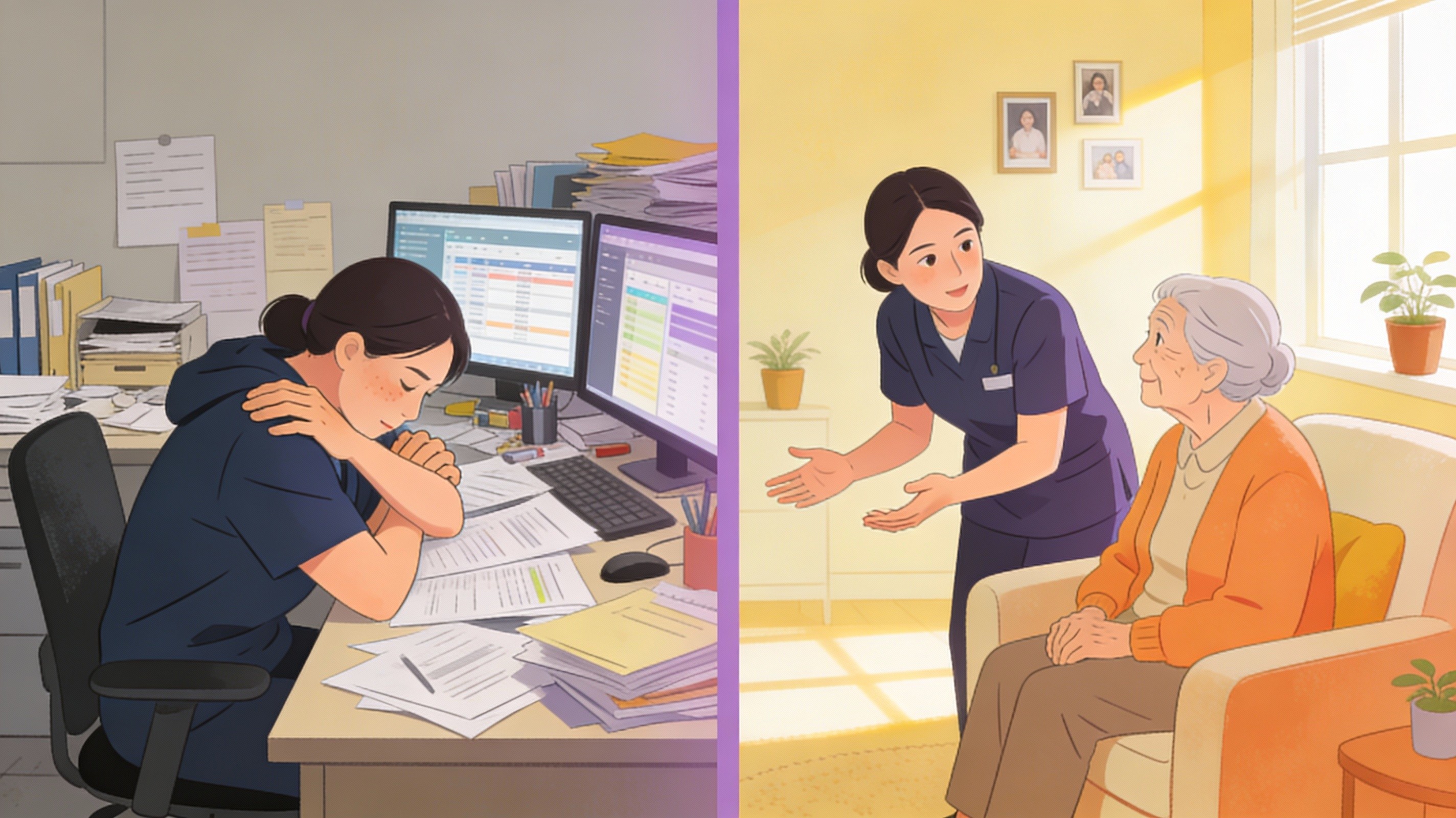 Before and after: overwhelmed by admin burden versus present with patient care 