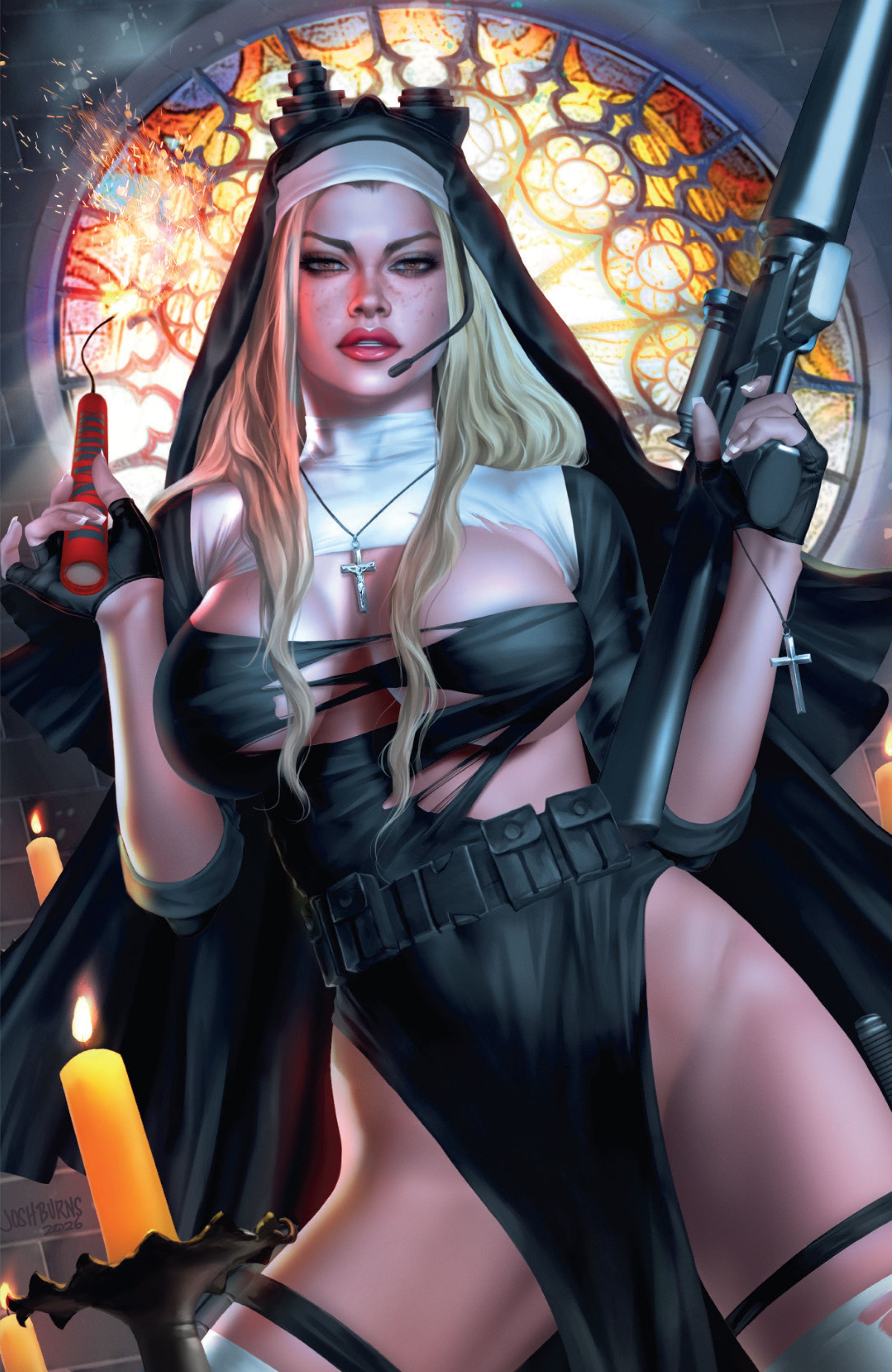 Gun Honey #1 Josh Burns Big Dex MegaCon Exclusive Virgin Variant front cover published by Titan Comics featuring stylized noir action artwork