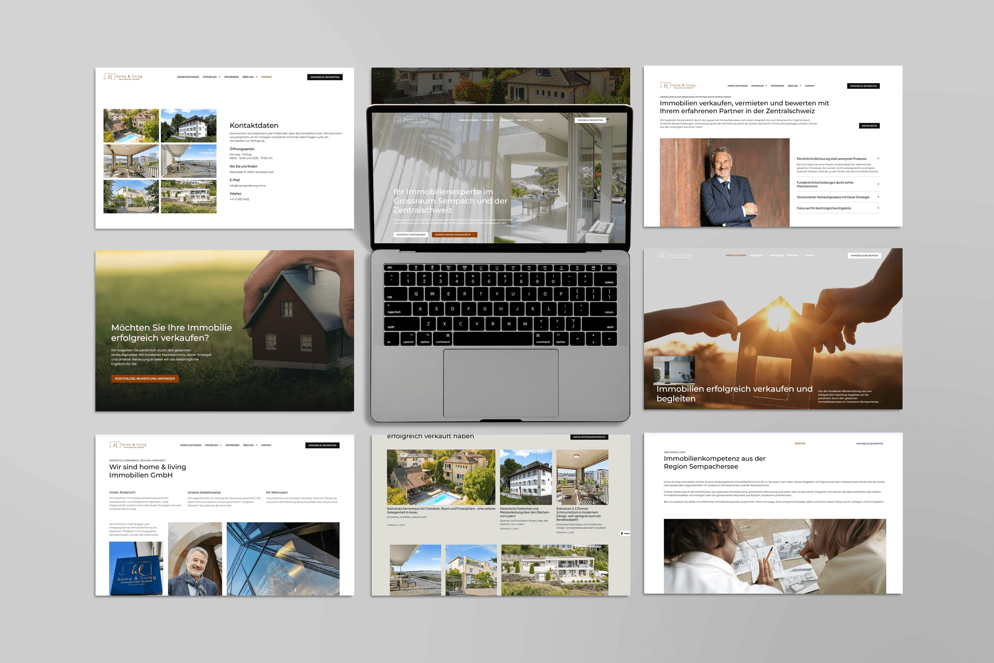 Mockup der neuen Website von home & living Immobilien auf modernem Bildschirm dargestellt