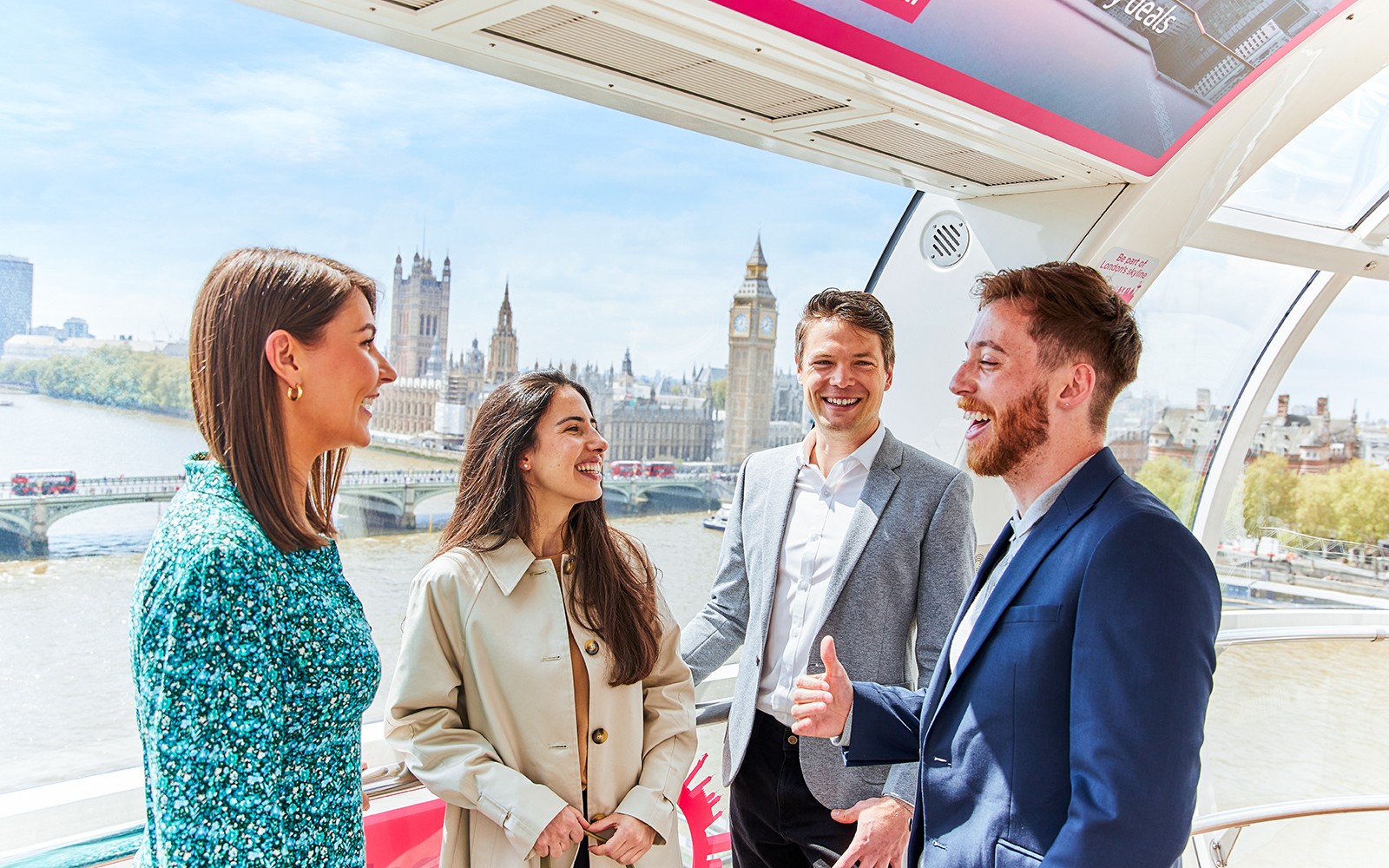 Friends inside the London Eye Cube