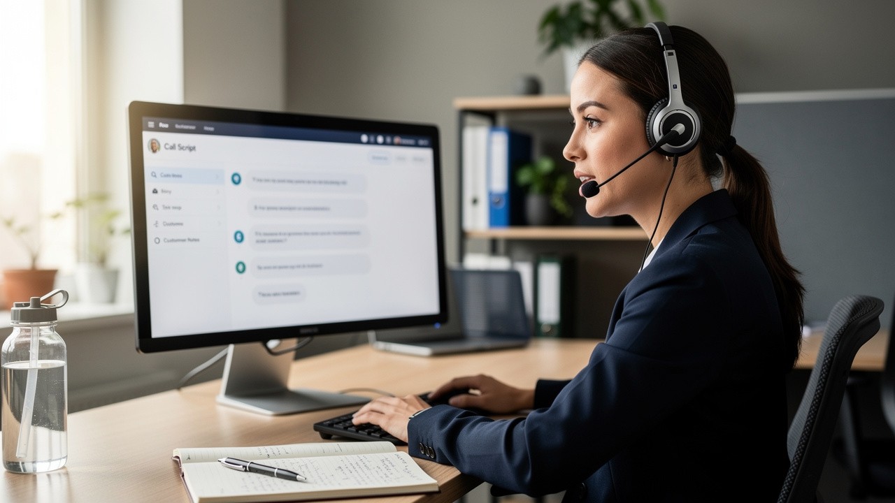 Rep confidently handling call with prepared script