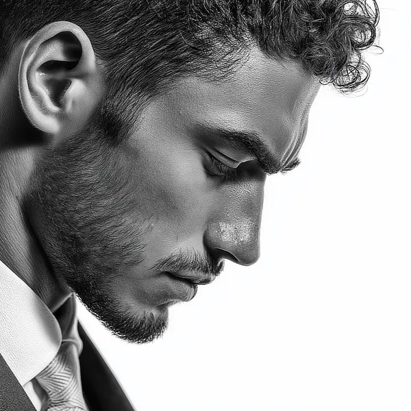 Portrait eines nachdenklichen Mannes im Anzug.