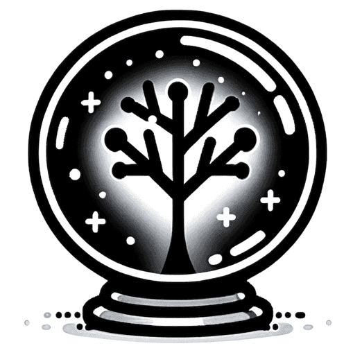 Crystal ball icon with a tree inside.