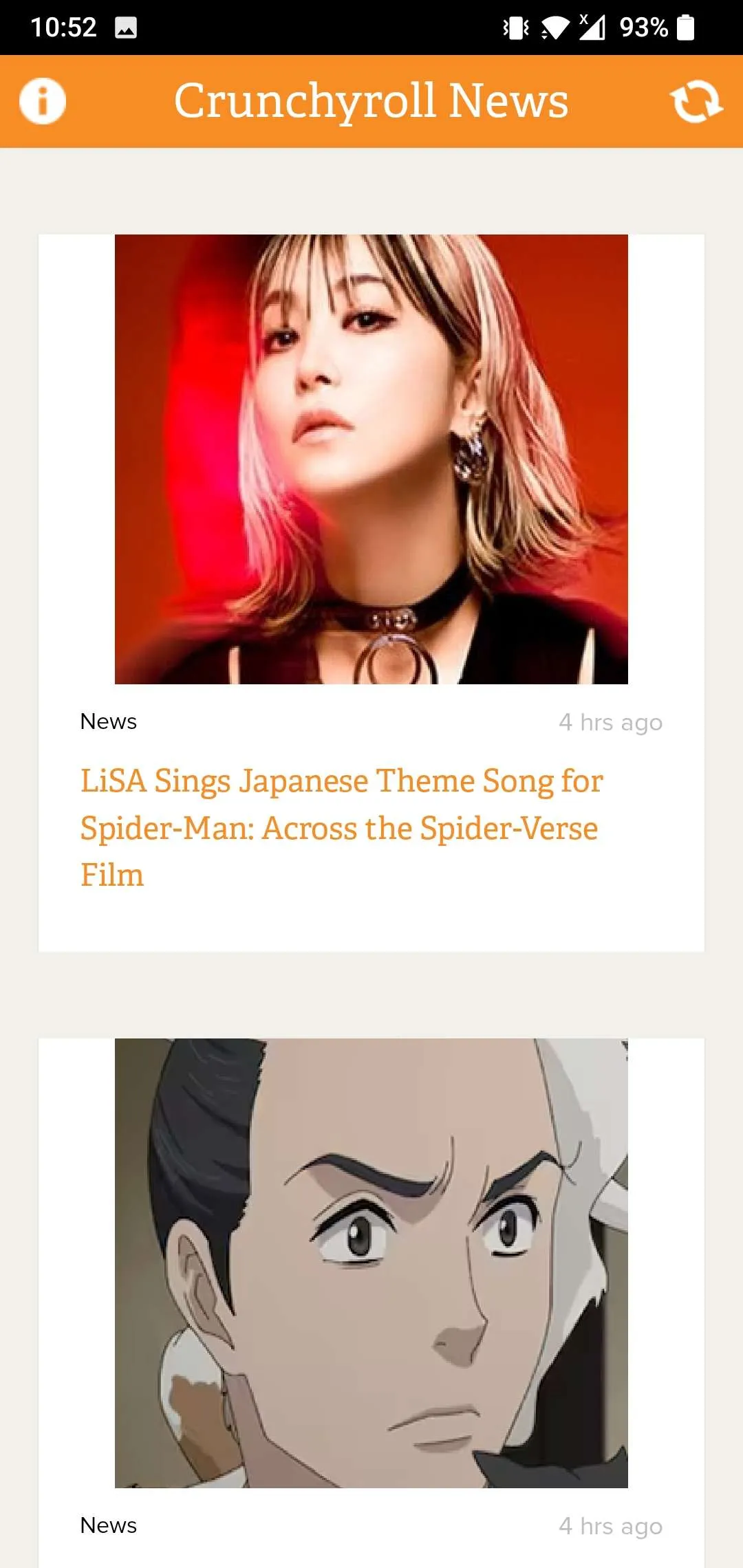 Design actuel de l'application Crunchyroll News