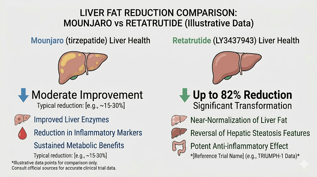 Retatrutide liver fat reduction compared to Mounjaro metabolic benefits