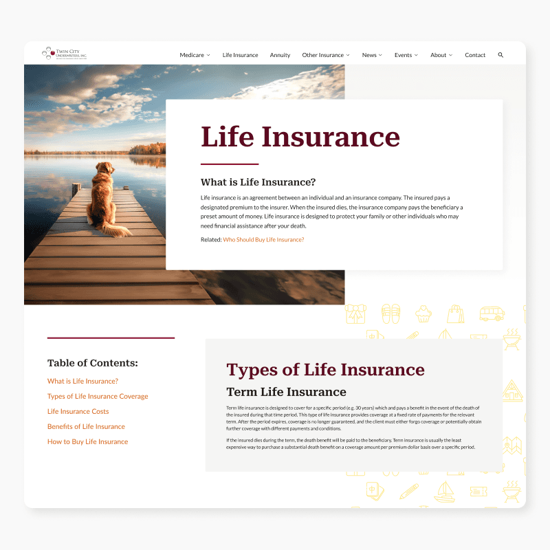 Screenshot of a Life Insurace webpage
