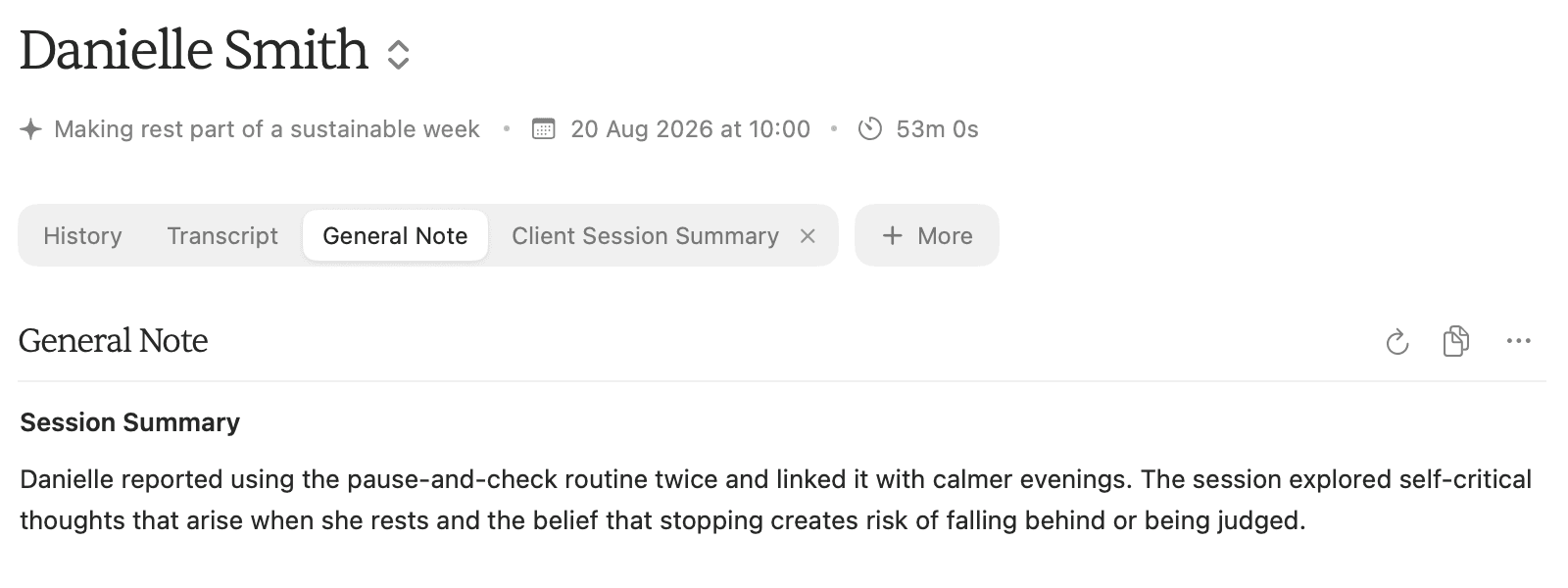 Danielle Smith’s completed session with its General Note available.