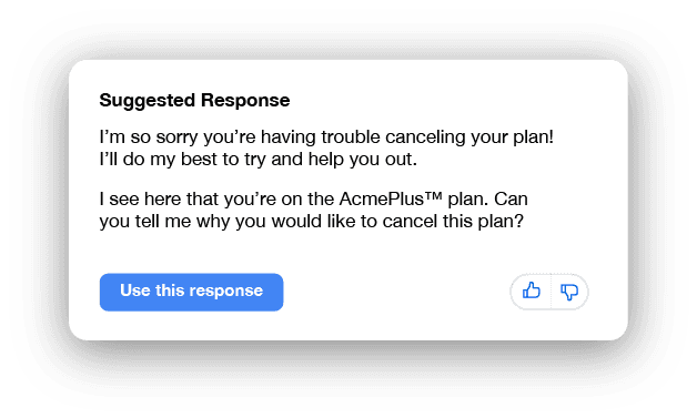 Agent Assist suggesting a response to the agent during a live call