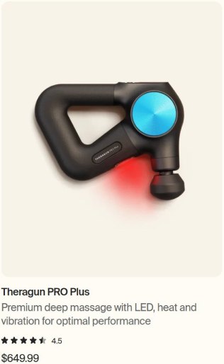 Therabody.com product card: Theragun PRO Plus, $649.99